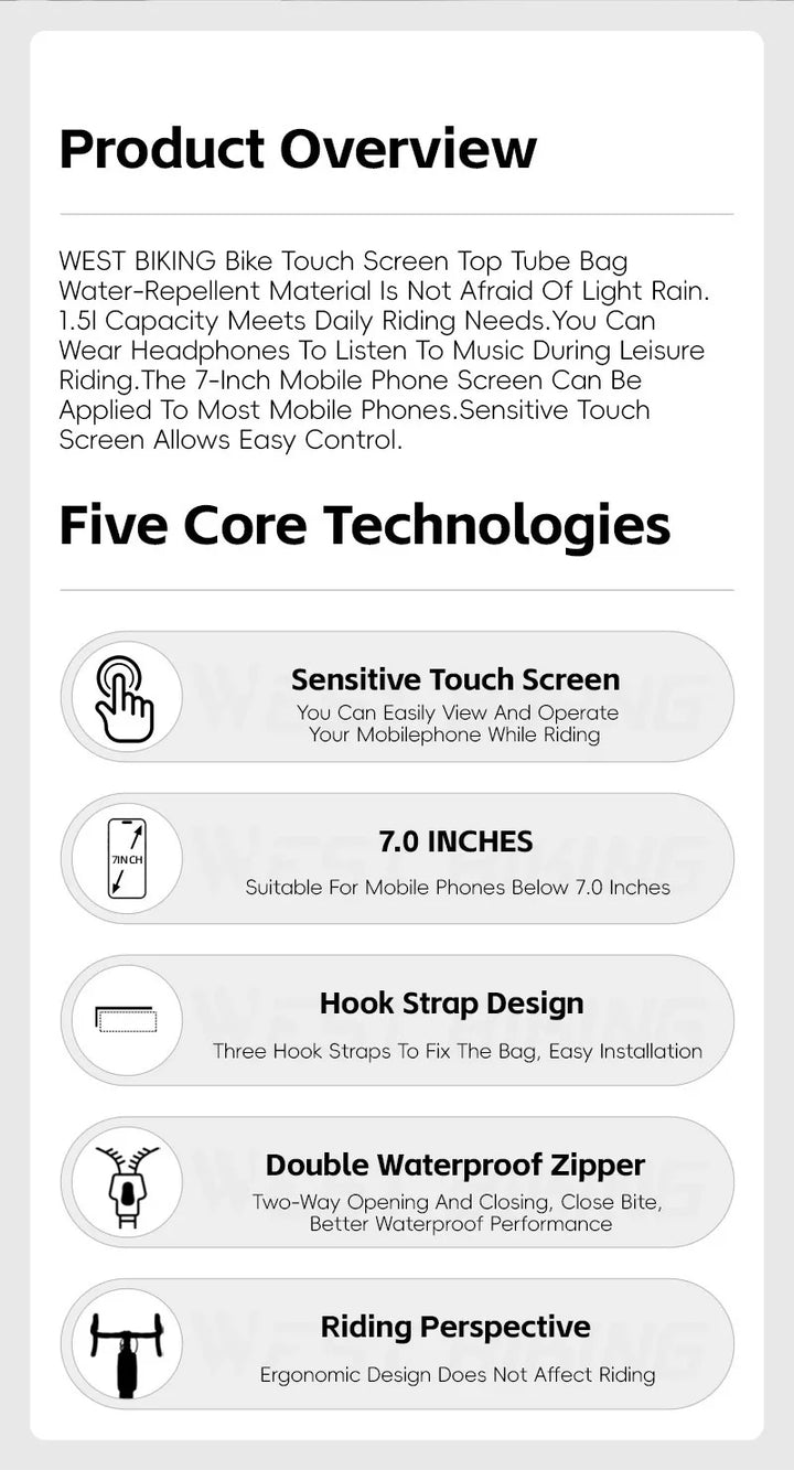 WEST BIKING Bike Bag Front Phone Bicycle Bag For Bicycle Tube Waterproof Touch Screen Saddle Package For 7Inch Bike Accessories
