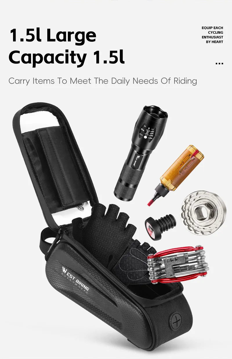 WEST BIKING Bike Bag Front Phone Bicycle Bag For Bicycle Tube Waterproof Touch Screen Saddle Package For 7Inch Bike Accessories