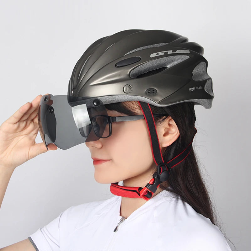 GUB Bicycle Helmet With Windproof Magnetic Goggles Bike Cycling Helmet Integrated Brim Goggles Detachable Outdoor Riding Helmet