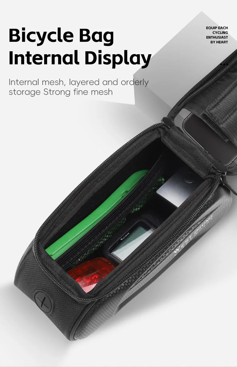 WEST BIKING Bike Bag Front Phone Bicycle Bag For Bicycle Tube Waterproof Touch Screen Saddle Package For 7Inch Bike Accessories