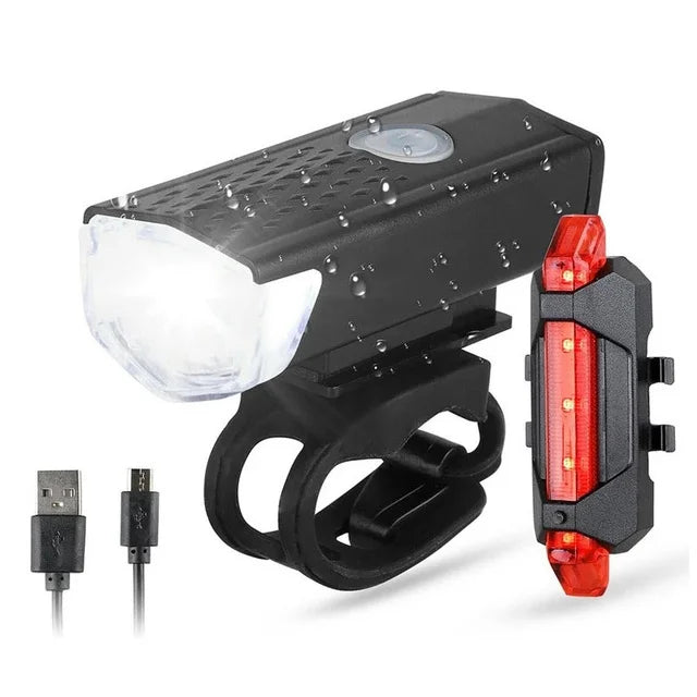 USB Rechargeable Bike Light Set Front Light with Taillight Easy to Install 3 Modes Bicycle Accessories for the Bicycle