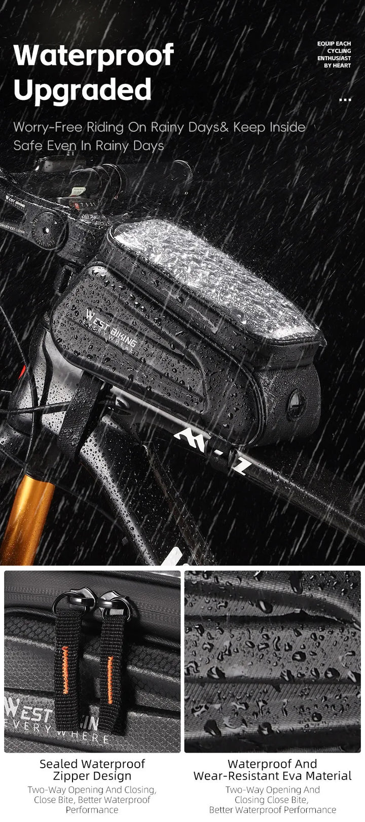 WEST BIKING Bike Bag Front Phone Bicycle Bag For Bicycle Tube Waterproof Touch Screen Saddle Package For 7Inch Bike Accessories