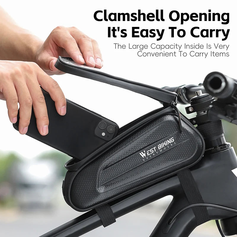 WEST BIKING Bike Bag Front Phone Bicycle Bag For Bicycle Tube Waterproof Touch Screen Saddle Package For 7Inch Bike Accessories