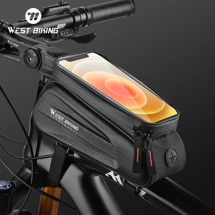 WEST BIKING Bike Bag Front Phone Bicycle Bag For Bicycle Tube Waterproof Touch Screen Saddle Package For 7Inch Bike Accessories
