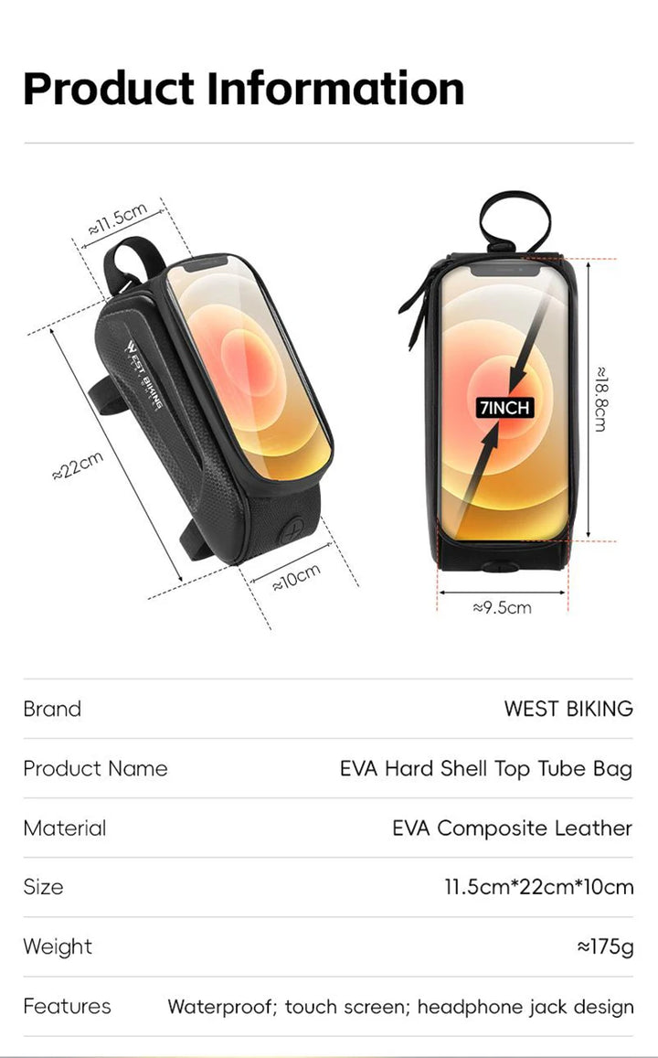 WEST BIKING Bike Bag Front Phone Bicycle Bag For Bicycle Tube Waterproof Touch Screen Saddle Package For 7Inch Bike Accessories
