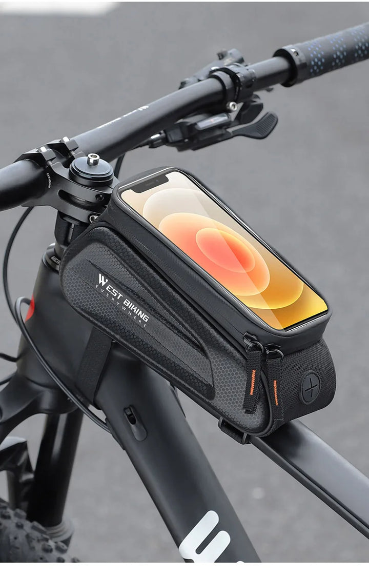 WEST BIKING Bike Bag Front Phone Bicycle Bag For Bicycle Tube Waterproof Touch Screen Saddle Package For 7Inch Bike Accessories