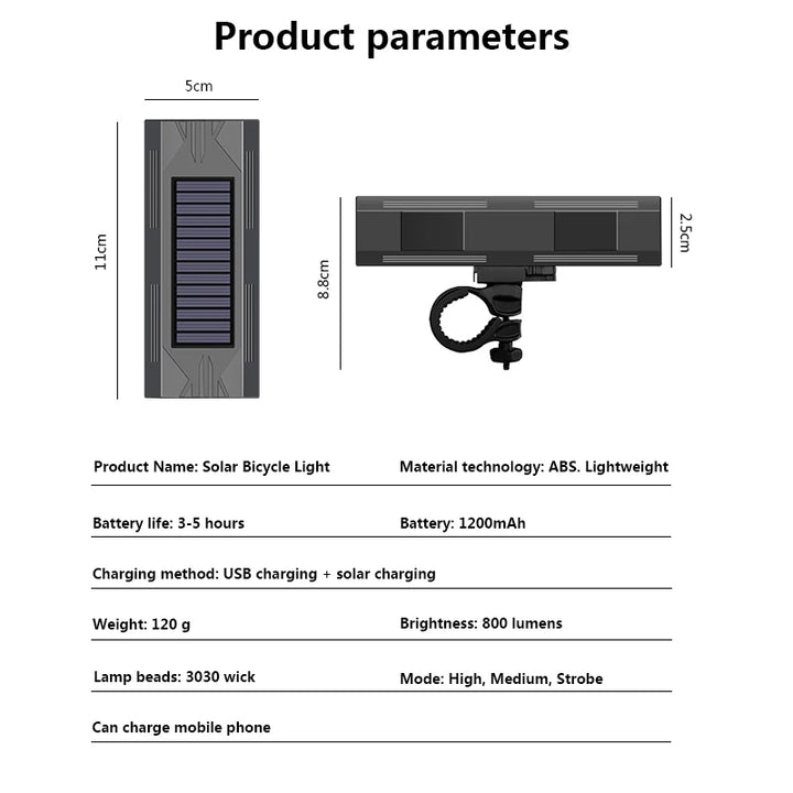 1200mAh MTB Solar Bike Light Headlight Bicycle Flashlight 2*30 LED Front Light Bike Solar Power Bicycle Accessories