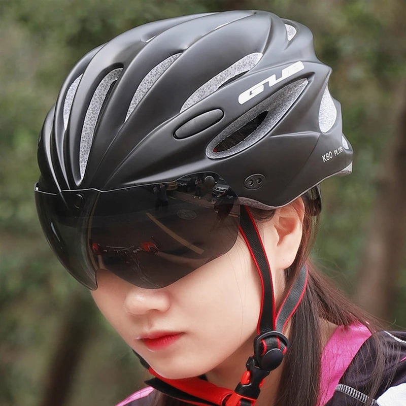 GUB Bicycle Helmet With Windproof Magnetic Goggles Bike Cycling Helmet Integrated Brim Goggles Detachable Outdoor Riding Helmet